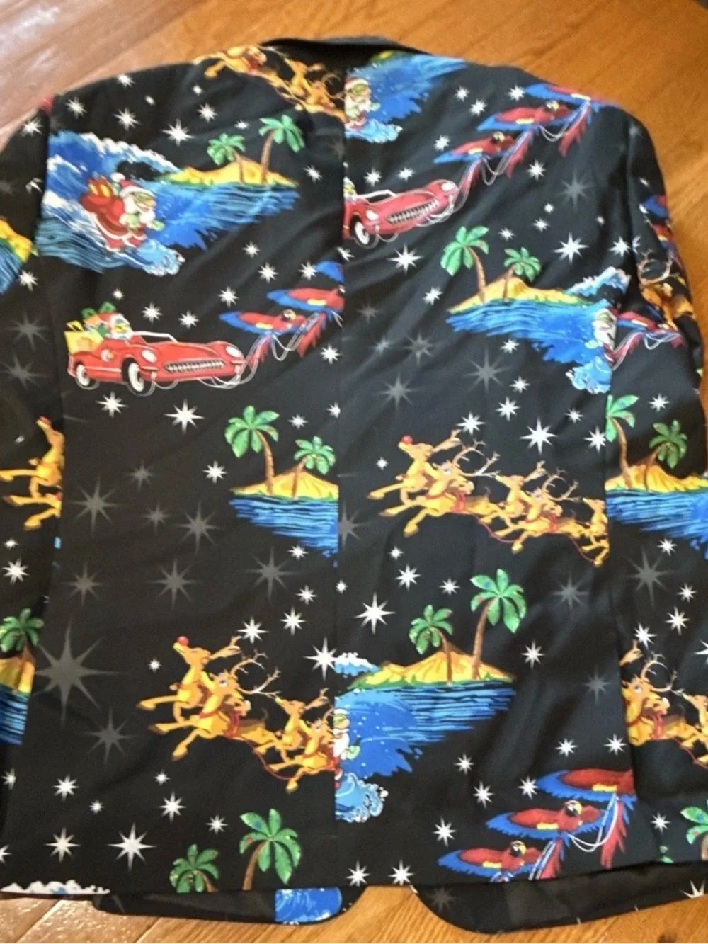 Men’s Black Holiday Print Suit with Tie 44R or 4XL
